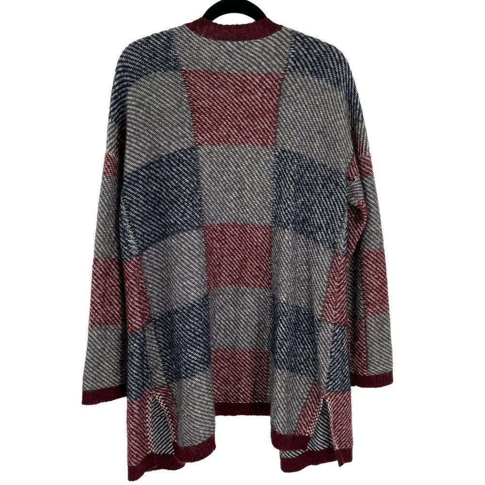 Lucky Brand Alpaca Wool Mohair Blend Check Open Front Cardigan Sweater Large - Picture 8 of 14